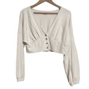 MADEWELL Women's Deep-V Button-Front Crop Top Ivory White Size L